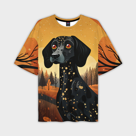 Мужская футболка oversize 3D с принтом Черная собака в стиле Фолк Арт в Белгороде,  |  | 