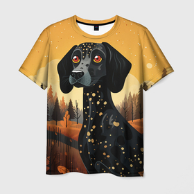 Мужская футболка 3D с принтом Черная собака в стиле Фолк Арт в Белгороде, 100% полиэфир | прямой крой, круглый вырез горловины, длина до линии бедер | 