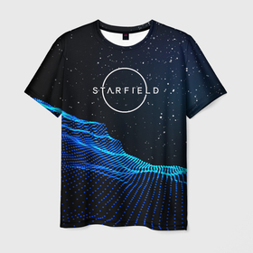 Мужская футболка 3D с принтом Space logo Starfield в Санкт-Петербурге, 100% полиэфир | прямой крой, круглый вырез горловины, длина до линии бедер | 