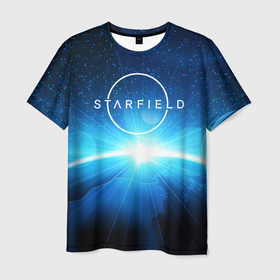 Мужская футболка 3D с принтом Logo Starfield space в Санкт-Петербурге, 100% полиэфир | прямой крой, круглый вырез горловины, длина до линии бедер | Тематика изображения на принте: 