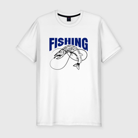 Мужская футболка хлопок Slim с принтом Fishing щука ловит наживку в Новосибирске, 92% хлопок, 8% лайкра | приталенный силуэт, круглый вырез ворота, длина до линии бедра, короткий рукав | 