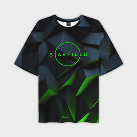 Мужская футболка oversize 3D с принтом Starfield black green logo в Петрозаводске,  |  | 