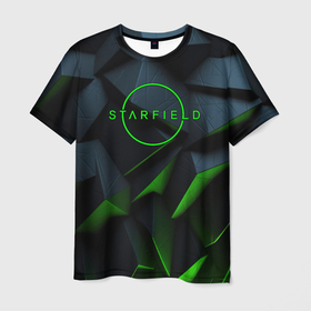 Мужская футболка 3D с принтом Starfield black green logo в Санкт-Петербурге, 100% полиэфир | прямой крой, круглый вырез горловины, длина до линии бедер | 