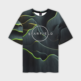 Мужская футболка oversize 3D с принтом Starfield logo green texture в Петрозаводске,  |  | 