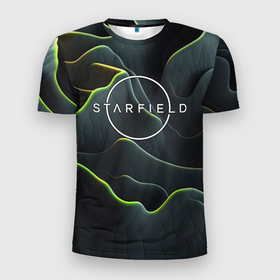 Мужская футболка 3D Slim с принтом Starfield logo green texture , 100% полиэстер с улучшенными характеристиками | приталенный силуэт, круглая горловина, широкие плечи, сужается к линии бедра | 