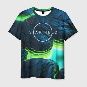 Мужская футболка 3D с принтом Starfield blue green logo в Санкт-Петербурге, 100% полиэфир | прямой крой, круглый вырез горловины, длина до линии бедер | Тематика изображения на принте: 