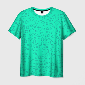 Мужская футболка 3D с принтом Звёздочки светло зелёный в Петрозаводске, 100% полиэфир | прямой крой, круглый вырез горловины, длина до линии бедер | 
