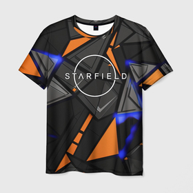 Мужская футболка 3D с принтом Starfield logo abstract в Санкт-Петербурге, 100% полиэфир | прямой крой, круглый вырез горловины, длина до линии бедер | Тематика изображения на принте: 