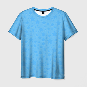 Мужская футболка 3D с принтом Звёздочки голубой паттерн в Курске, 100% полиэфир | прямой крой, круглый вырез горловины, длина до линии бедер | 