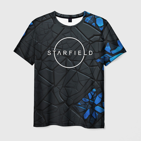 Мужская футболка 3D с принтом Starfield logo black blue style в Новосибирске, 100% полиэфир | прямой крой, круглый вырез горловины, длина до линии бедер | 