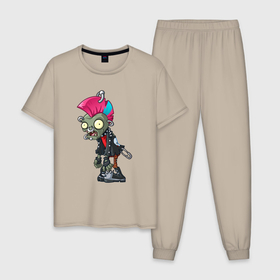 Мужская пижама хлопок с принтом PvZ Зомби панк в Рязани, 100% хлопок | брюки и футболка прямого кроя, без карманов, на брюках мягкая резинка на поясе и по низу штанин
 | Тематика изображения на принте: 