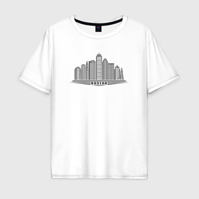 Мужская футболка хлопок Oversize с принтом Boston city в Кировске, 100% хлопок | свободный крой, круглый ворот, “спинка” длиннее передней части | 