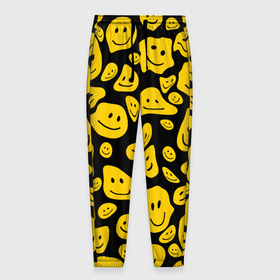 Мужские брюки 3D с принтом Расплывающиеся смайлы на черном в Ухте, 100% полиэстер | манжеты по низу, эластичный пояс регулируется шнурком, по бокам два кармана без застежек, внутренняя часть кармана из мелкой сетки | 
