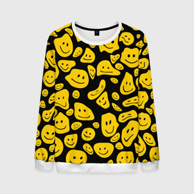 Мужской свитшот 3D с принтом Расплывающиеся смайлы на черном в Ухте, 100% полиэстер с мягким внутренним слоем | круглый вырез горловины, мягкая резинка на манжетах и поясе, свободная посадка по фигуре | 