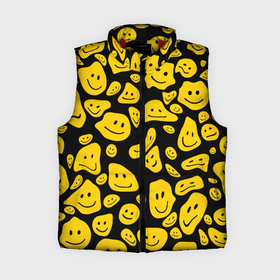 Женский жилет утепленный 3D с принтом Расплывающиеся смайлы на черном в Ухте,  |  | 
