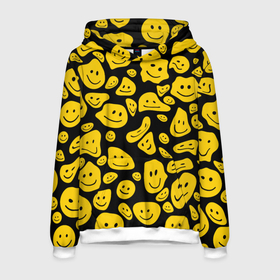 Мужская толстовка 3D с принтом Расплывающиеся смайлы на черном в Ухте, 100% полиэстер | двухслойный капюшон со шнурком для регулировки, мягкие манжеты на рукавах и по низу толстовки, спереди карман-кенгуру с мягким внутренним слоем. | 