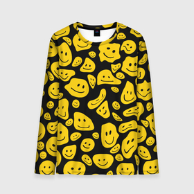 Мужской лонгслив 3D с принтом Расплывающиеся смайлы на черном в Ухте, 100% полиэстер | длинные рукава, круглый вырез горловины, полуприлегающий силуэт | 