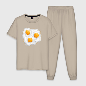 Мужская пижама хлопок с принтом Яичница на завтрак , 100% хлопок | брюки и футболка прямого кроя, без карманов, на брюках мягкая резинка на поясе и по низу штанин
 | 