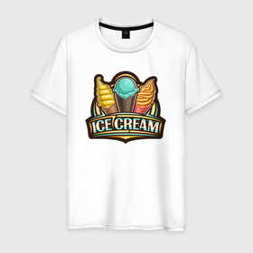 Мужская футболка хлопок с принтом Ice cream в Новосибирске, 100% хлопок | прямой крой, круглый вырез горловины, длина до линии бедер, слегка спущенное плечо. | 