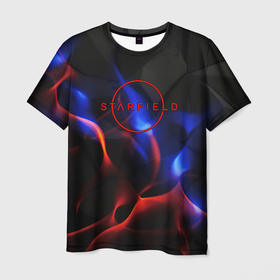 Мужская футболка 3D с принтом Starfield red logo в Санкт-Петербурге, 100% полиэфир | прямой крой, круглый вырез горловины, длина до линии бедер | 