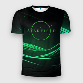 Мужская футболка 3D Slim с принтом Starfield green logo в Санкт-Петербурге, 100% полиэстер с улучшенными характеристиками | приталенный силуэт, круглая горловина, широкие плечи, сужается к линии бедра | 