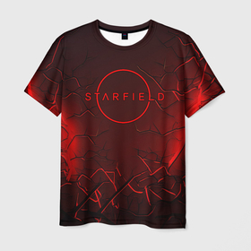 Мужская футболка 3D с принтом Starfield    red logo в Тюмени, 100% полиэфир | прямой крой, круглый вырез горловины, длина до линии бедер | 
