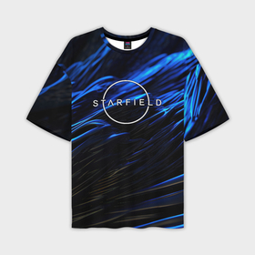 Мужская футболка oversize 3D с принтом Starfield logo blue background в Петрозаводске,  |  | 