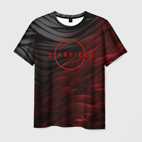 Мужская футболка 3D с принтом Starfield  logo abstract в Санкт-Петербурге, 100% полиэфир | прямой крой, круглый вырез горловины, длина до линии бедер | Тематика изображения на принте: 
