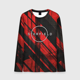 Мужской лонгслив 3D с принтом Starfield  logo red black background в Петрозаводске, 100% полиэстер | длинные рукава, круглый вырез горловины, полуприлегающий силуэт | 