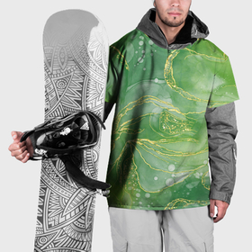 Накидка на куртку 3D с принтом Абстрактный зеленый мрамор с золотым , 100% полиэстер |  | Тематика изображения на принте: 