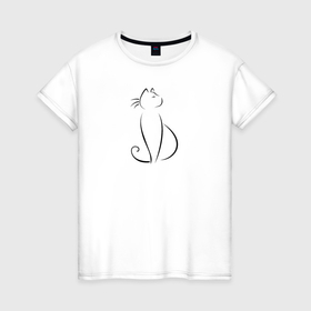 Женская футболка хлопок с принтом Счастливая кошечка в Тюмени, 100% хлопок | прямой крой, круглый вырез горловины, длина до линии бедер, слегка спущенное плечо | 