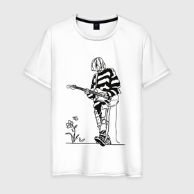 Мужская футболка хлопок с принтом Kurt Cobain   Nirvana в Курске, 100% хлопок | прямой крой, круглый вырез горловины, длина до линии бедер, слегка спущенное плечо. | Тематика изображения на принте: 