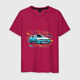 Мужская футболка хлопок с принтом Nissan Skyline R32 GTR в Санкт-Петербурге, 100% хлопок | прямой крой, круглый вырез горловины, длина до линии бедер, слегка спущенное плечо. | 