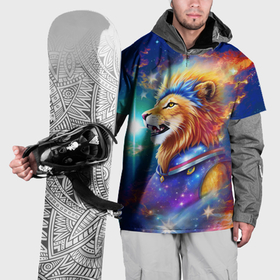 Накидка на куртку 3D с принтом Космический лев   неоновое свечение в Кировске, 100% полиэстер |  | 