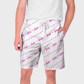 Мужские шорты 3D с принтом Барби паттерн   логотип и сердечки в Петрозаводске,  полиэстер 100% | прямой крой, два кармана без застежек по бокам. Мягкая трикотажная резинка на поясе, внутри которой широкие завязки. Длина чуть выше колен | 