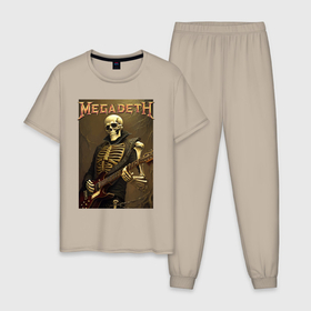 Мужская пижама хлопок с принтом Megadeth   skeleton   heavy metal в Белгороде, 100% хлопок | брюки и футболка прямого кроя, без карманов, на брюках мягкая резинка на поясе и по низу штанин
 | 
