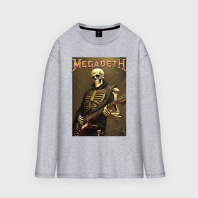 Мужской лонгслив oversize хлопок с принтом Megadeth   skeleton   heavy metal в Кировске,  |  | 