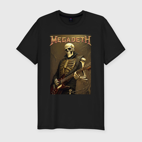 Мужская футболка хлопок Slim с принтом Megadeth   skeleton   heavy metal в Кировске, 92% хлопок, 8% лайкра | приталенный силуэт, круглый вырез ворота, длина до линии бедра, короткий рукав | 