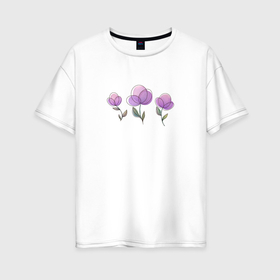 Женская футболка хлопок Oversize с принтом Акварельные сиреневые цветы в Курске, 100% хлопок | свободный крой, круглый ворот, спущенный рукав, длина до линии бедер
 | 