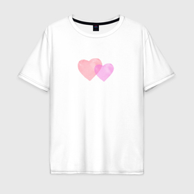 Мужская футболка хлопок Oversize с принтом Два розовых сердца в Петрозаводске, 100% хлопок | свободный крой, круглый ворот, “спинка” длиннее передней части | 