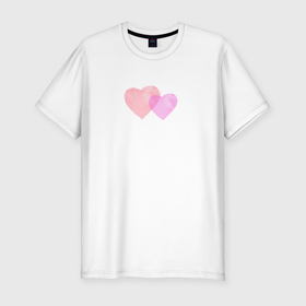 Мужская футболка хлопок Slim с принтом Два розовых сердца в Курске, 92% хлопок, 8% лайкра | приталенный силуэт, круглый вырез ворота, длина до линии бедра, короткий рукав | 