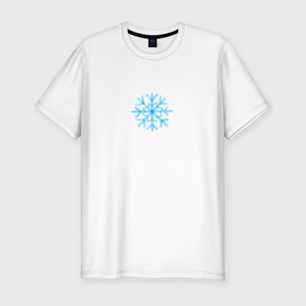 Мужская футболка хлопок Slim с принтом Голубая новогодняя снежинка в Кировске, 92% хлопок, 8% лайкра | приталенный силуэт, круглый вырез ворота, длина до линии бедра, короткий рукав | 