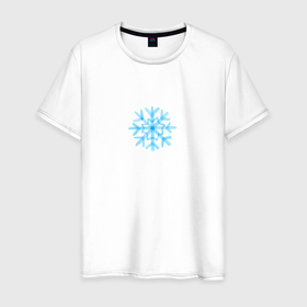Мужская футболка хлопок с принтом Голубая новогодняя снежинка , 100% хлопок | прямой крой, круглый вырез горловины, длина до линии бедер, слегка спущенное плечо. | 