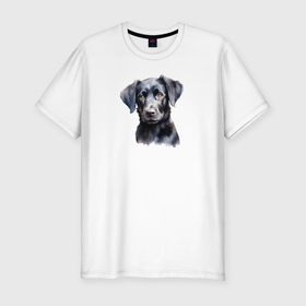 Мужская футболка хлопок Slim с принтом Портрет черной собаки в Новосибирске, 92% хлопок, 8% лайкра | приталенный силуэт, круглый вырез ворота, длина до линии бедра, короткий рукав | 