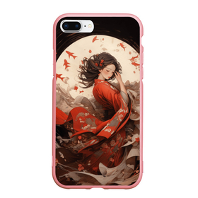 Чехол для iPhone 7Plus/8 Plus матовый с принтом Японская девушка и красные рыбы в Белгороде, Силикон | Область печати: задняя сторона чехла, без боковых панелей | 