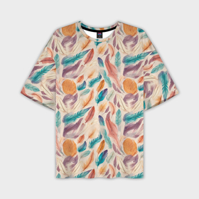 Мужская футболка oversize 3D с принтом Разноцветные перья узор ,  |  | 