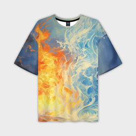 Мужская футболка oversize 3D с принтом Вода и пламя абстракция в Тюмени,  |  | 