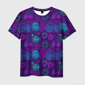 Мужская футболка 3D с принтом Неоновые круги узор в Кировске, 100% полиэфир | прямой крой, круглый вырез горловины, длина до линии бедер | 