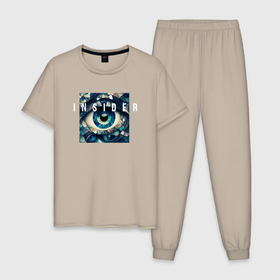 Мужская пижама хлопок с принтом Всевидящее око инсайдера в Тюмени, 100% хлопок | брюки и футболка прямого кроя, без карманов, на брюках мягкая резинка на поясе и по низу штанин
 | 