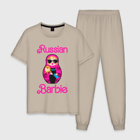 Мужская пижама хлопок с принтом Барби русская в Санкт-Петербурге, 100% хлопок | брюки и футболка прямого кроя, без карманов, на брюках мягкая резинка на поясе и по низу штанин
 | 